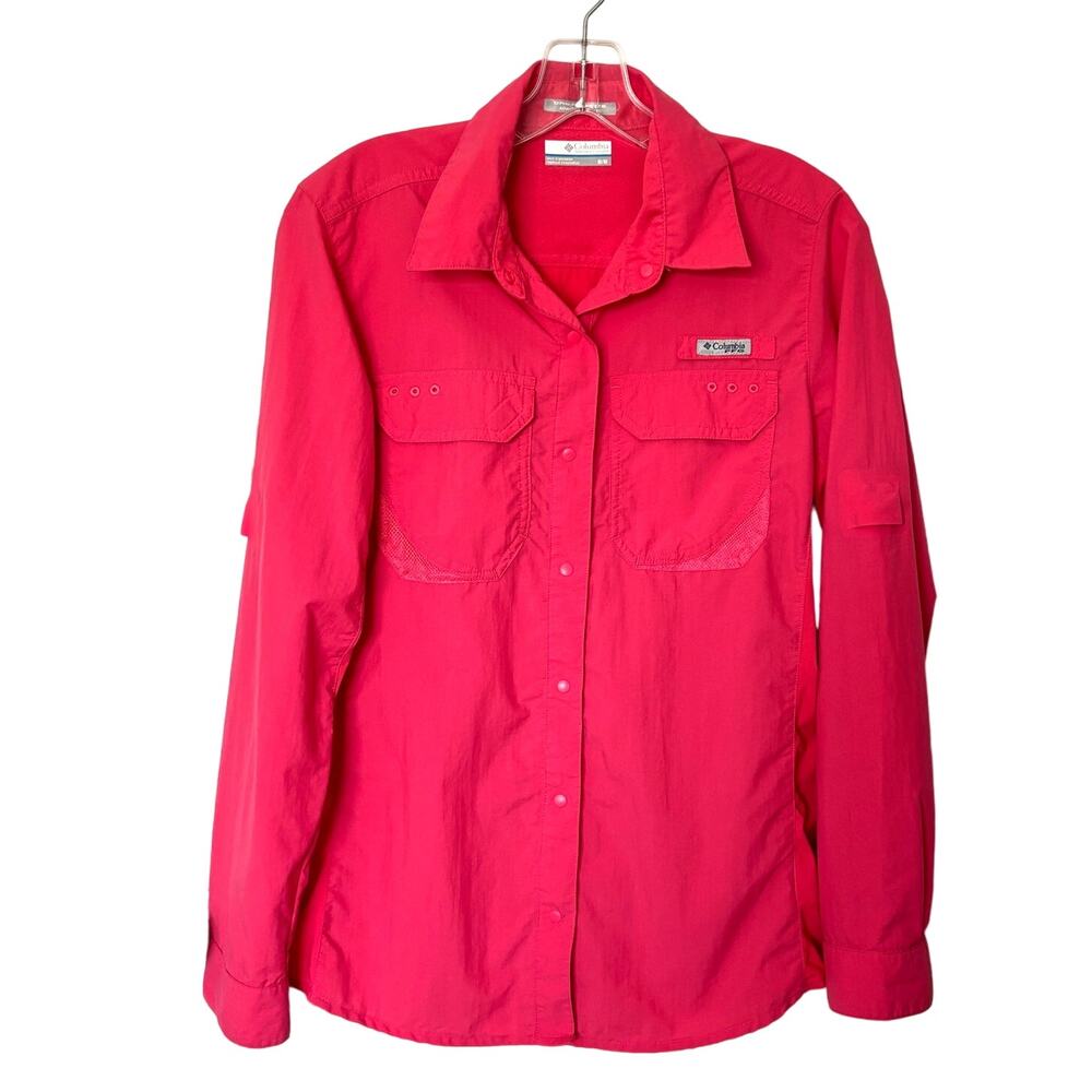 Columbia Wms Medium Omni Freeze PFG Pink Coral LS Outdoor Activity Shirt Hiking